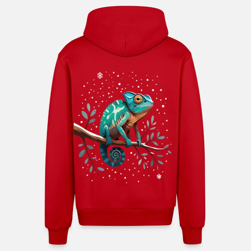 Caméléon sur la branche Sternenwald - Veste à capuche bio décontractée fabriquée en UE - rouge
