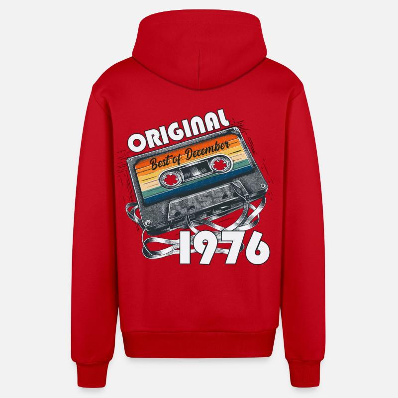 50e anniversaire cassette décembre 1976 - Veste à capuche bio décontractée fabriquée en UE - rouge