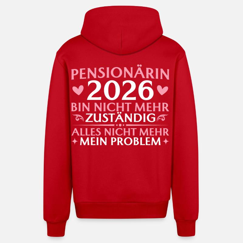 Retraité 2026 Plus responsable - Pension - Veste à capuche bio décontractée fabriquée en UE - rouge