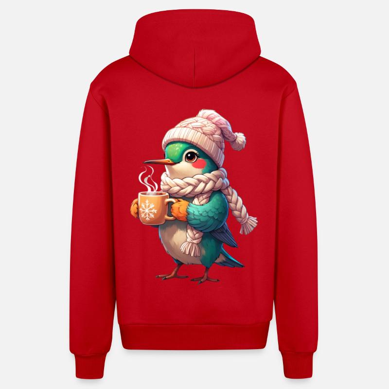 Écharpe d’oiseau granuleuse d’hiver - Veste à capuche bio décontractée fabriquée en UE - rouge