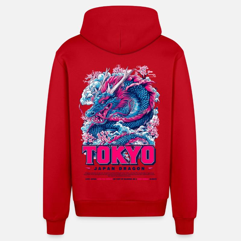 Tokyo Dragon Fleurs de néon - Veste à capuche bio décontractée fabriquée en UE - rouge