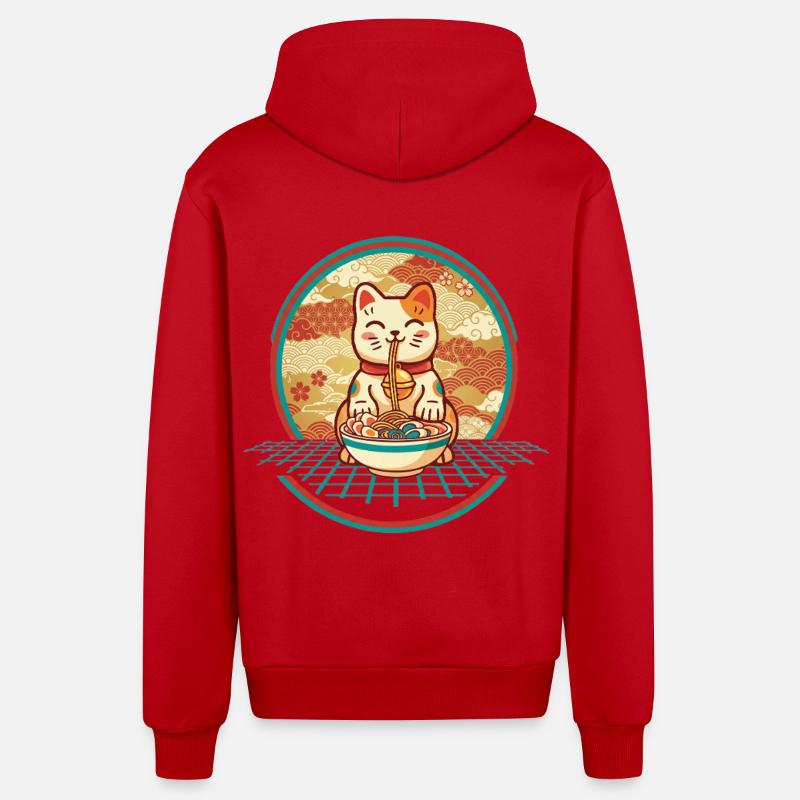 Maneki Neko Ramen Lucky Charm Chat - Veste à capuche bio décontractée fabriquée en UE - rouge