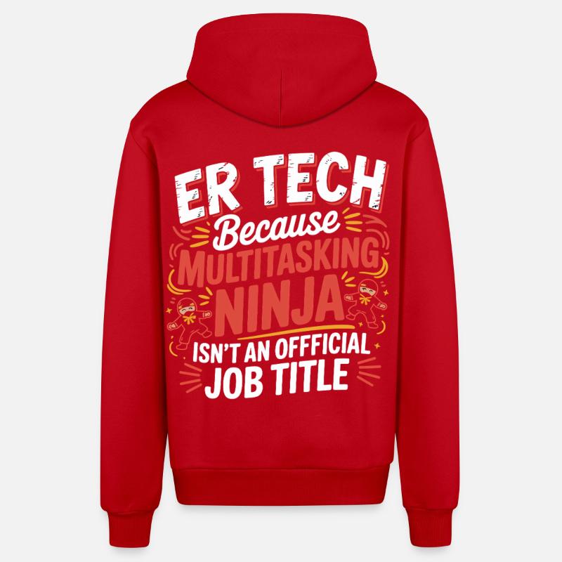 Tech Ninja: Multitasking Humor - Organic Relaxed Hooded Jacket Made in EU - red