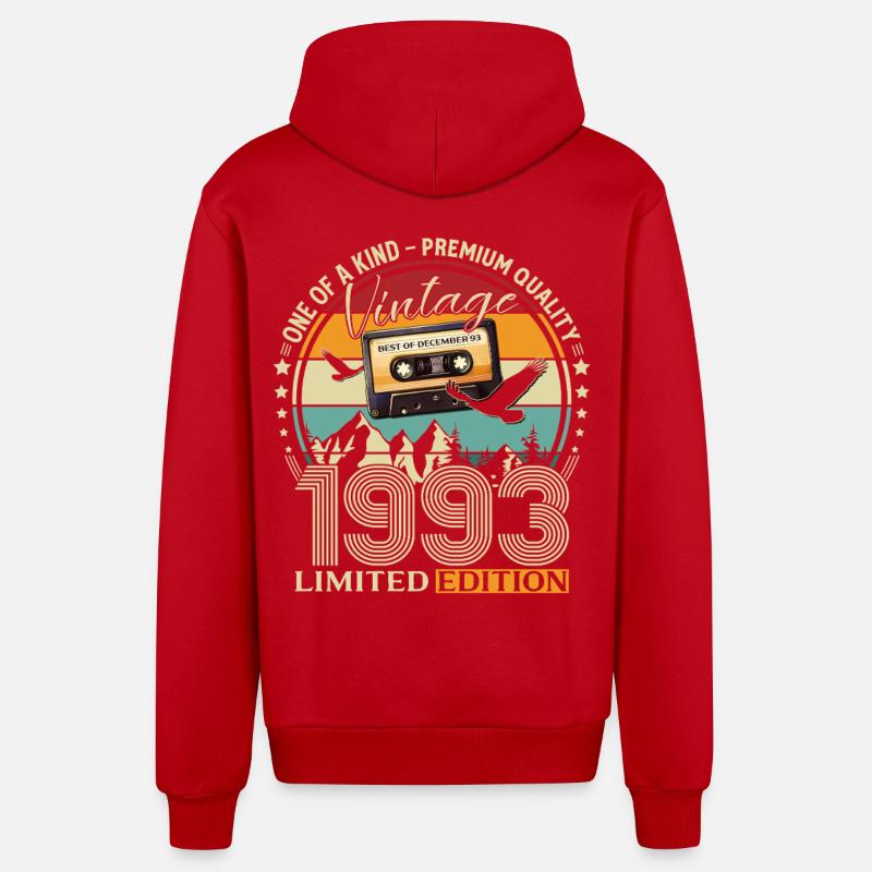Cassette du 32e anniversaire décembre 1993 - Veste à capuche bio décontractée fabriquée en UE - rouge