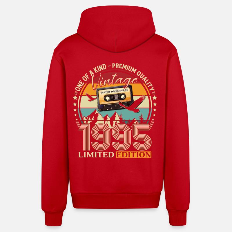 Cassette du 30e anniversaire décembre 1995 - Veste à capuche bio décontractée fabriquée en UE - rouge