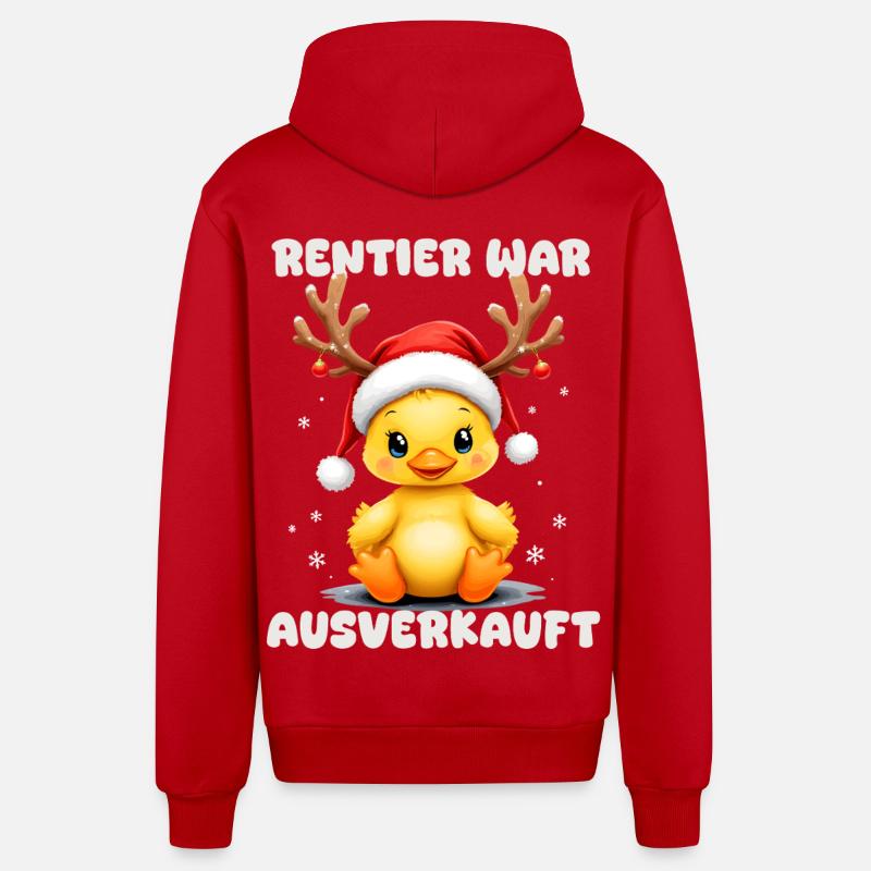 Renne était complet, canard de Noël - Veste à capuche bio décontractée fabriquée en UE - rouge