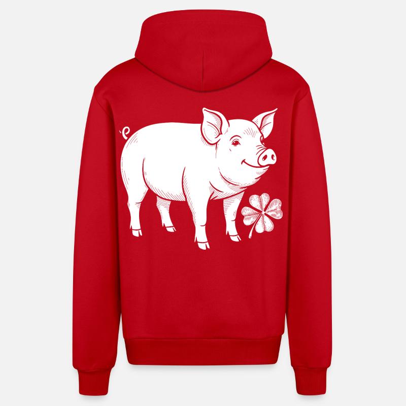 Trèfle de cochon chanceux - Veste à capuche bio décontractée fabriquée en UE - rouge