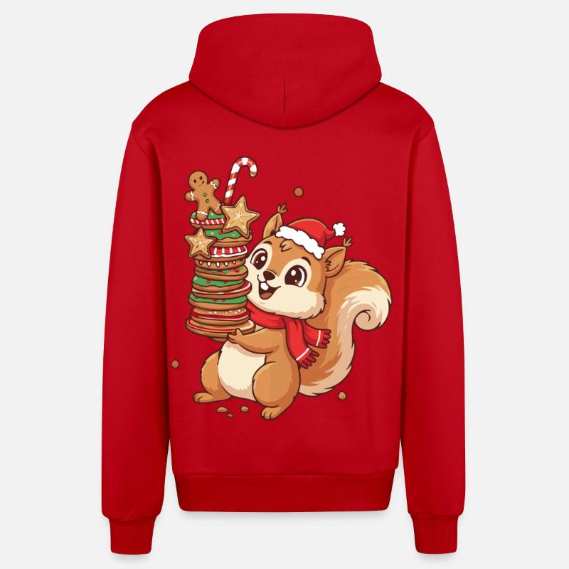 Écureuil de Noël avec des biscuits - Veste à capuche bio décontractée fabriquée en UE - rouge
