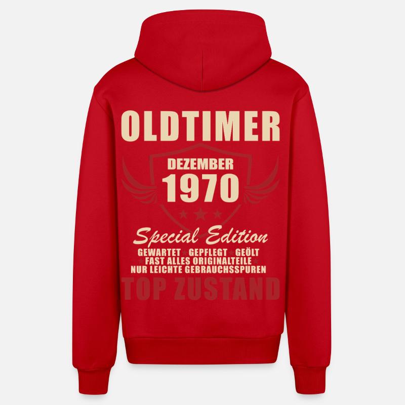 Édition spéciale Oldtimer 1970 - Veste à capuche bio décontractée fabriquée en UE - rouge