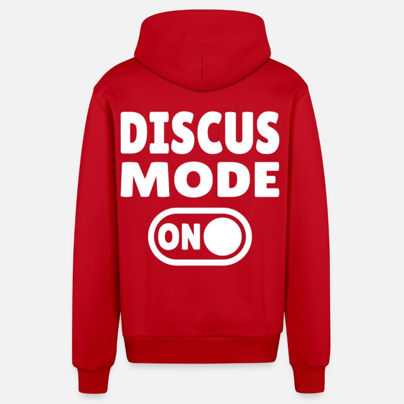 Discus Mode ON - Discus Thrower - Organic Relaxed Hooded Jacket Made in EU - red