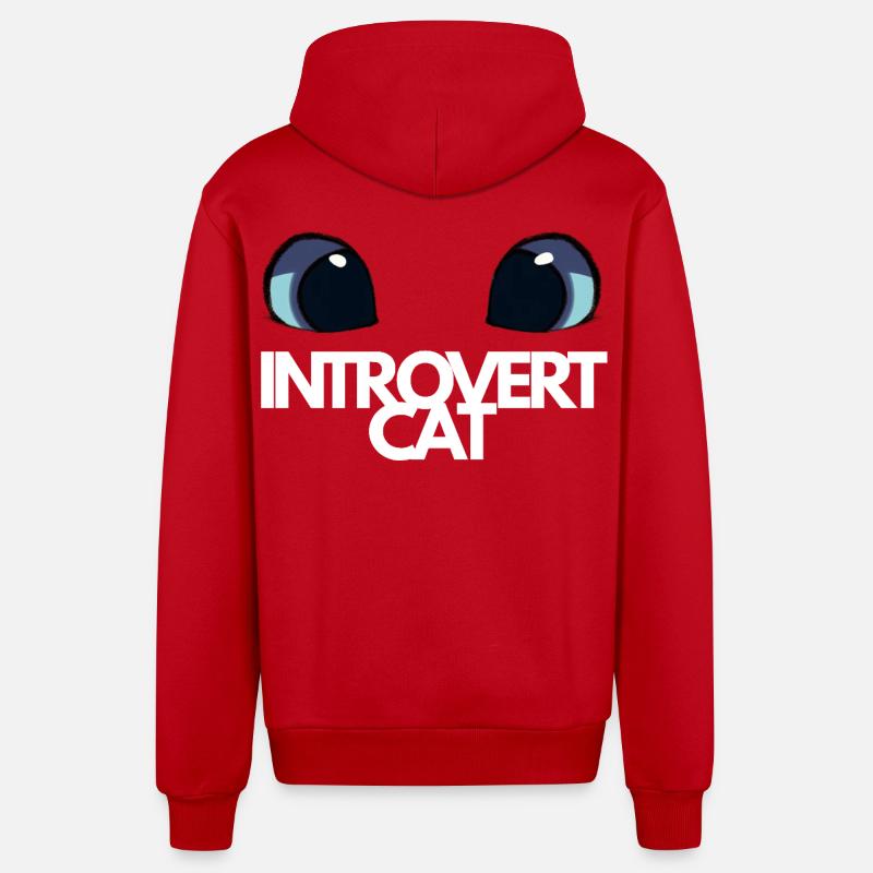 Chat Introvert Yeux Bleus - Veste à capuche bio décontractée fabriquée en UE - rouge