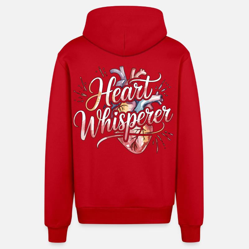 Cardiac Tech Heart Whisperer Pacemaker Technician - Organic Relaxed Hooded Jacket Made in EU - red