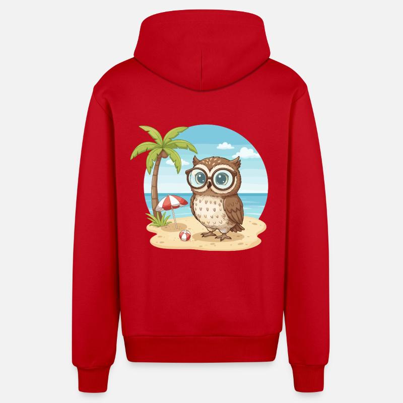 Süße Eule mit Brille Strandsommerferien - Organic Relaxed Kapuzenjacke Made in EU - Rot