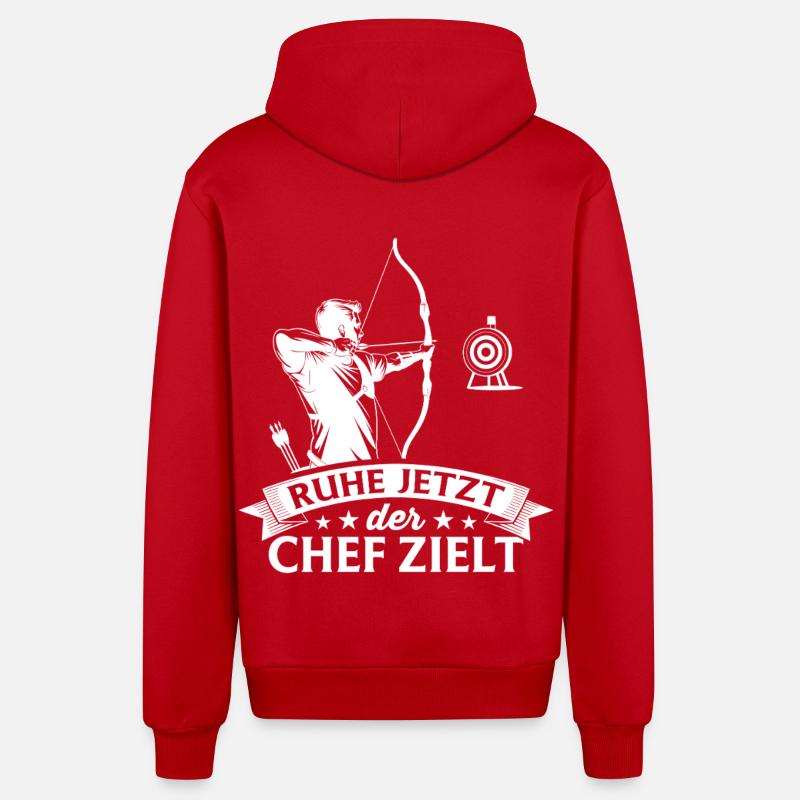 Bogenschießen der Chef zielt - Bogenschütze - Veste à capuche bio décontractée fabriquée en UE - rouge