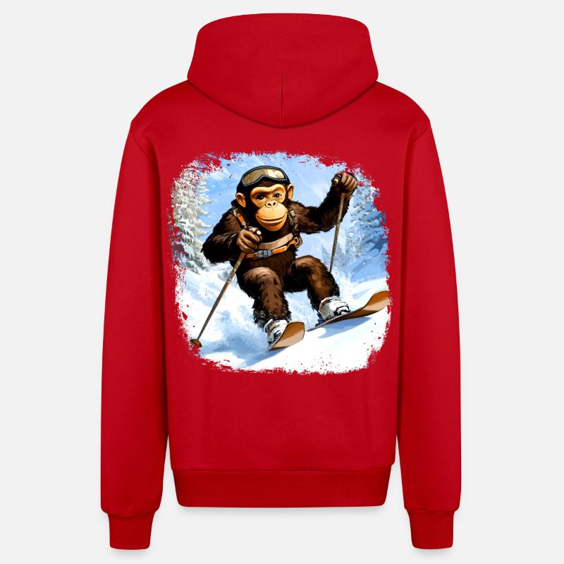 Monkey Ski / Skier Monkey - Organic Relaxed Hooded Jacket Made in EU - red