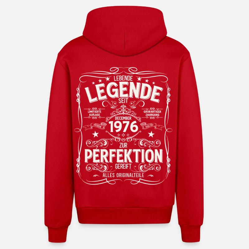 49e anniversaire Millésime décembre 1976 - Veste à capuche bio décontractée fabriquée en UE - rouge