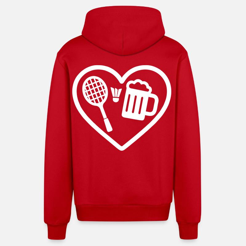 Bière de badminton Heart - Veste à capuche bio décontractée fabriquée en UE - rouge