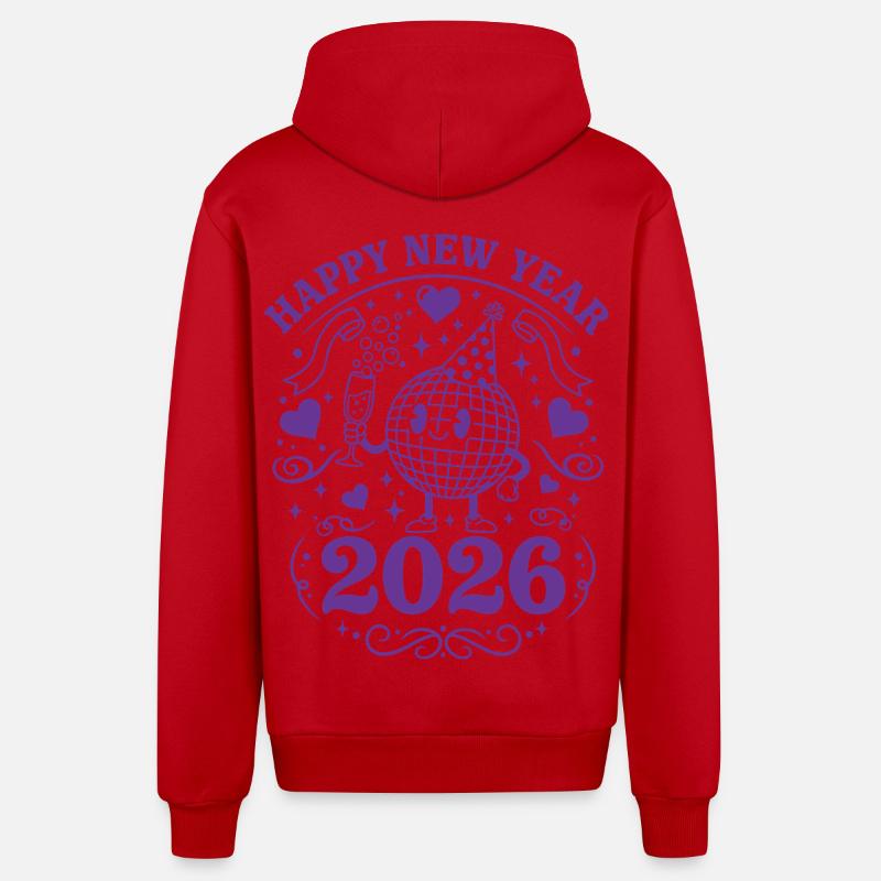 Joyeuse Année 2026 Célébration Globe Festive - Veste à capuche bio décontractée fabriquée en UE - rouge