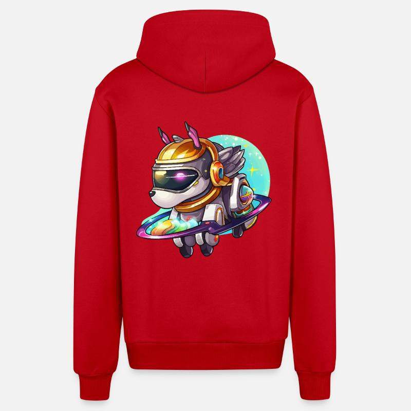 Chien de l’espace sur un hoverboard - Veste à capuche bio décontractée fabriquée en UE - rouge