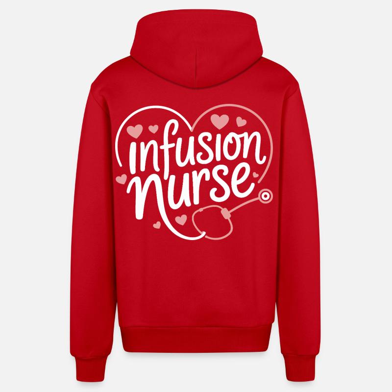 Conception du cœur pour infirmière d’infusion - Veste à capuche bio décontractée fabriquée en UE - rouge