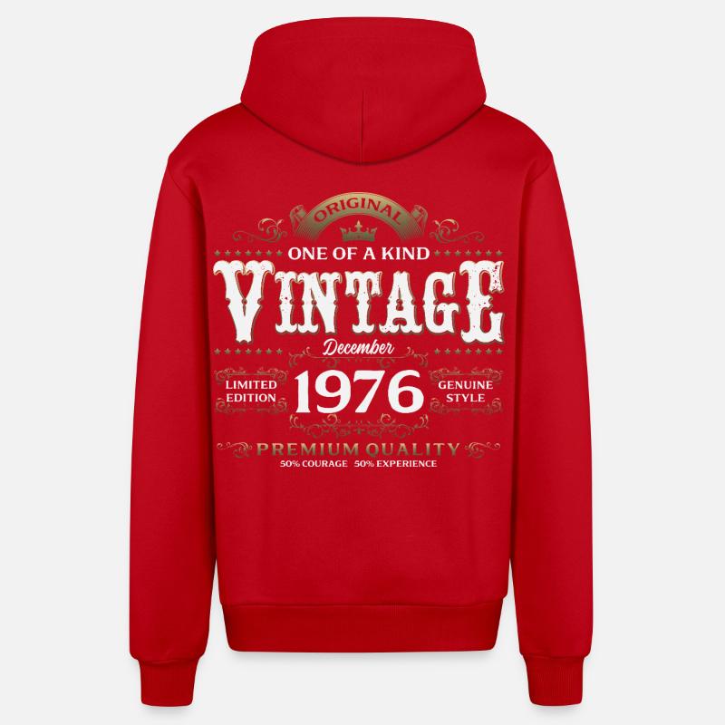 49e anniversaire Millésime décembre 1976 - Veste à capuche bio décontractée fabriquée en UE - rouge