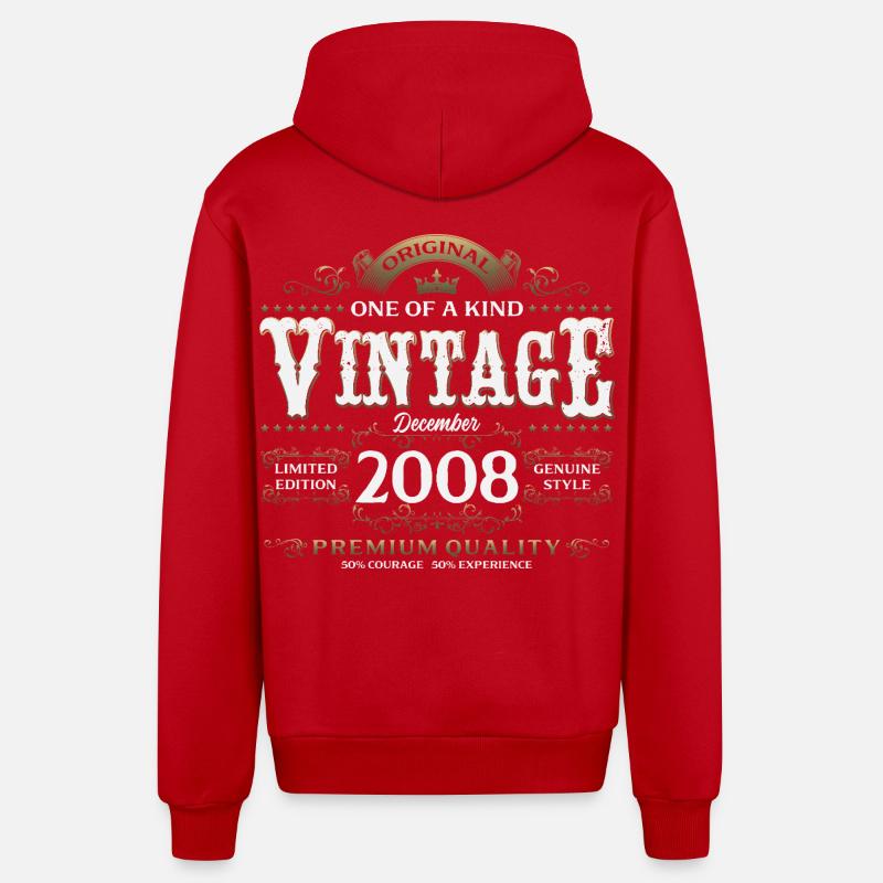 17e anniversaire Millésime décembre 2008 - Veste à capuche bio décontractée fabriquée en UE - rouge