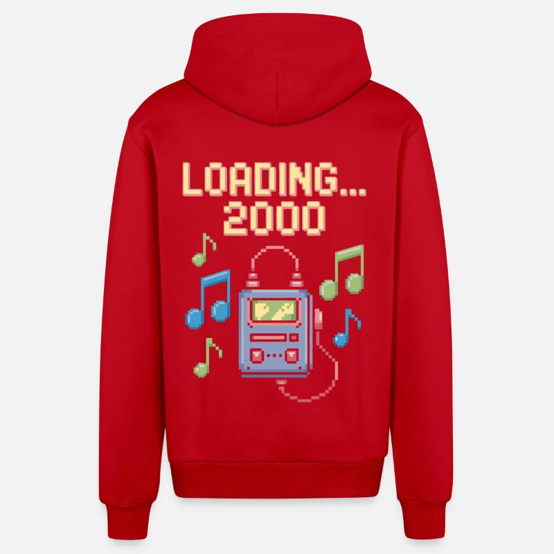 Retro Pixel Design – Loading 2000 - Organic Relaxed Hooded Jacket Made in EU - red
