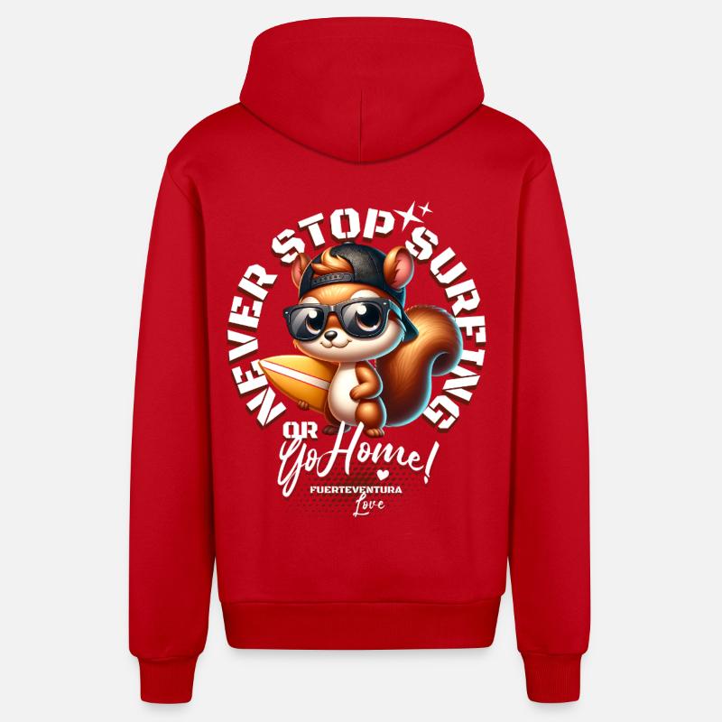 Surfer Eichhörnchen mit Surfbrett - Organic Relaxed Kapuzenjacke Made in EU - Rot