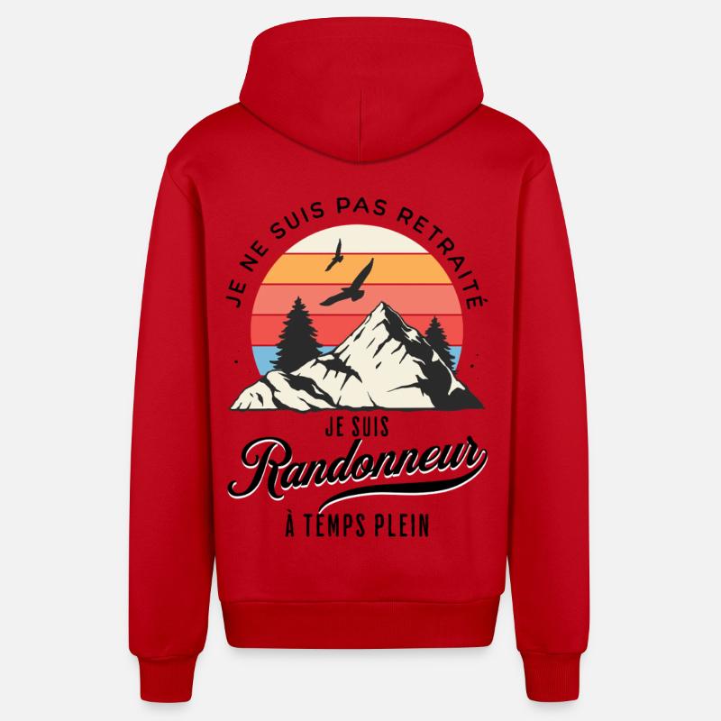 Randonneur Temps Plein Pas Retraité - Veste à capuche bio décontractée fabriquée en UE - rouge