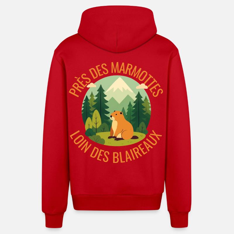 Marmotte Alpine en Forêt - Veste à capuche bio décontractée fabriquée en UE - rouge