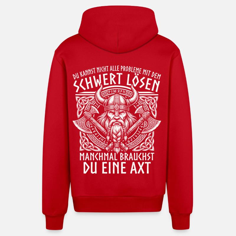 Comic Wikinger: Der tapfere Krieger - Organic Relaxed Kapuzenjacke Made in EU - Rot