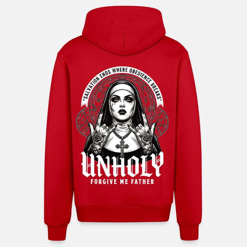 Nonne impie – Le salut prend fin - Veste à capuche bio décontractée fabriquée en UE - rouge