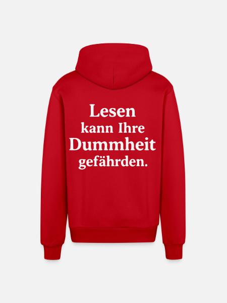 Reading can jeopardize your stupidity - Organic Relaxed Hooded Jacket Made in EU - red