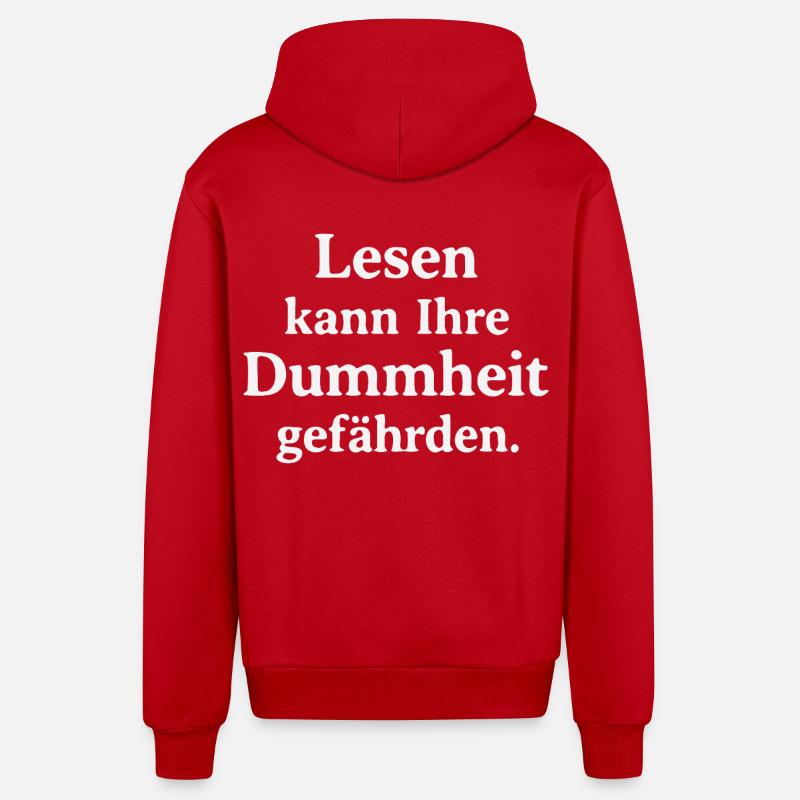 Reading can jeopardize your stupidity - Organic Relaxed Hooded Jacket Made in EU - red