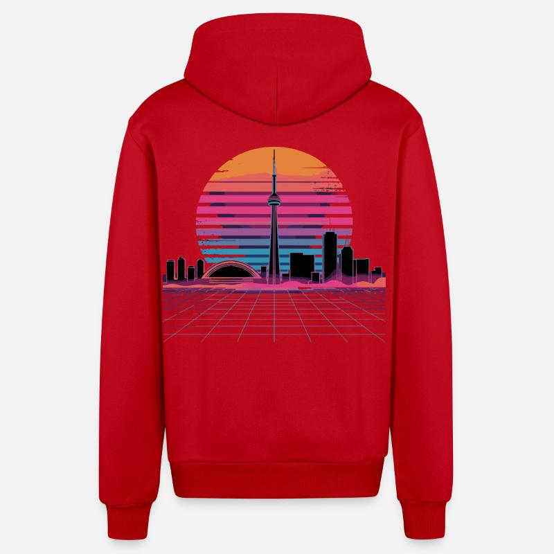 Coucher de soleil rétro Néon Skyline - Veste à capuche bio décontractée fabriquée en UE - rouge
