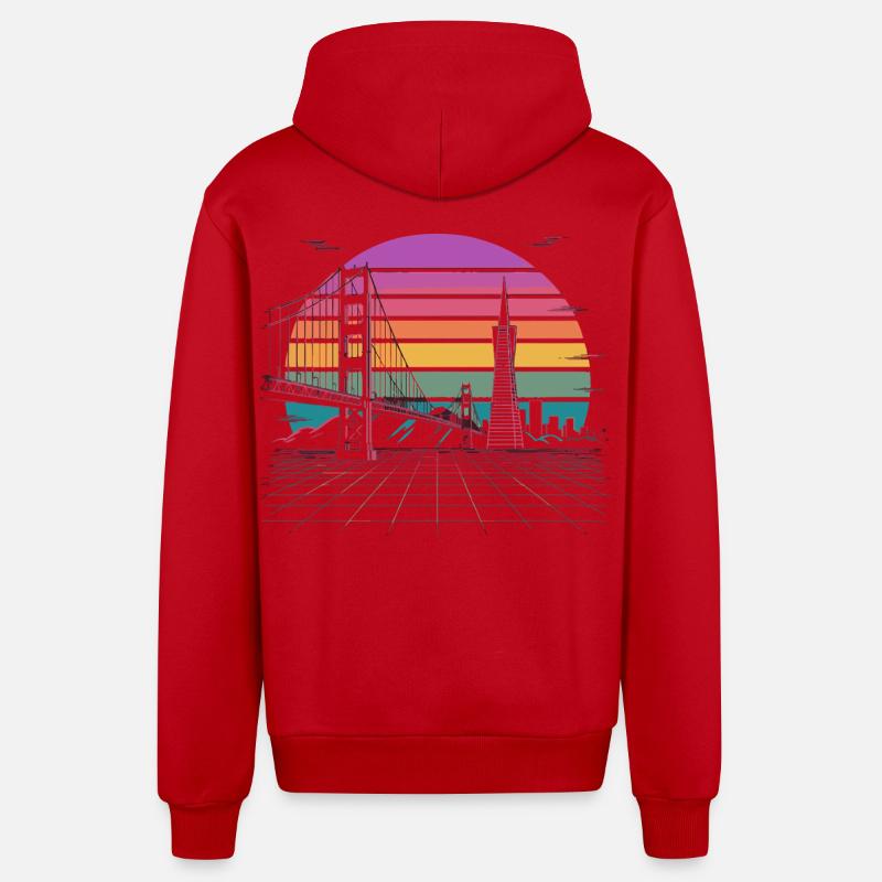 Rainbow Bridge Neon Skyline San Francisco - Veste à capuche bio décontractée fabriquée en UE - rouge