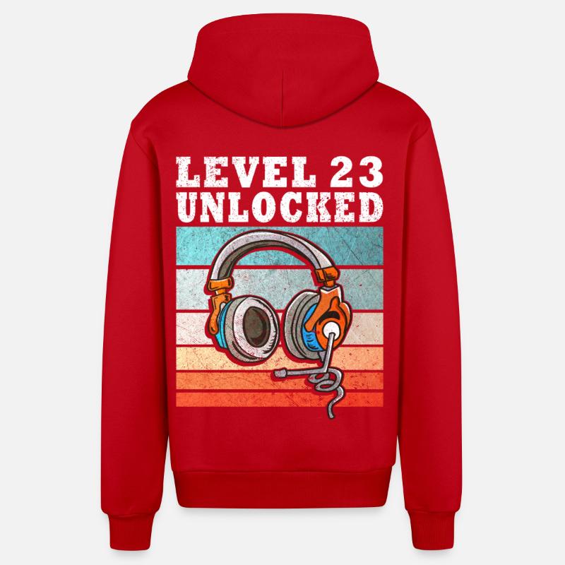 Level 23 Unlocked mit Kopfhörern - Organic Relaxed Kapuzenjacke Made in EU - Rot