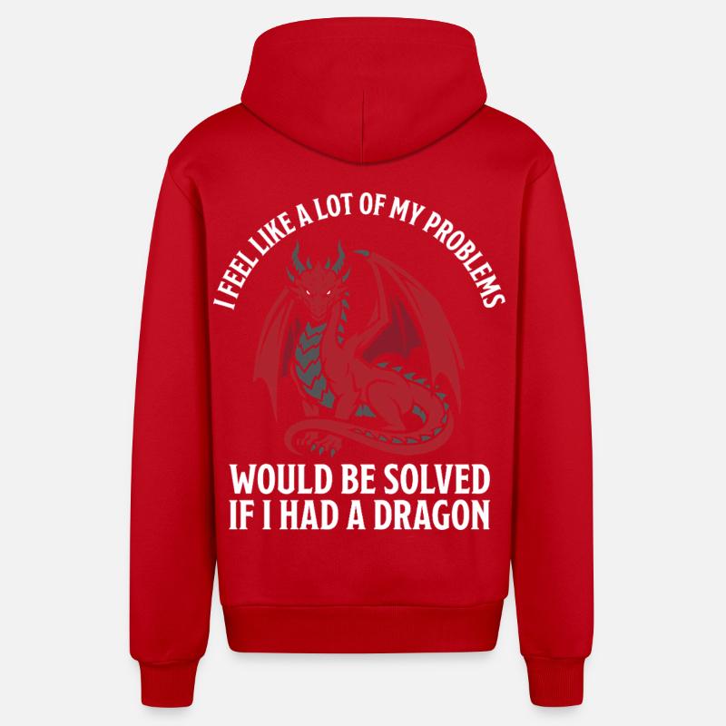 Problems Solved Dragon Lovers Fantasy - Organic Relaxed Hooded Jacket Made in EU - red