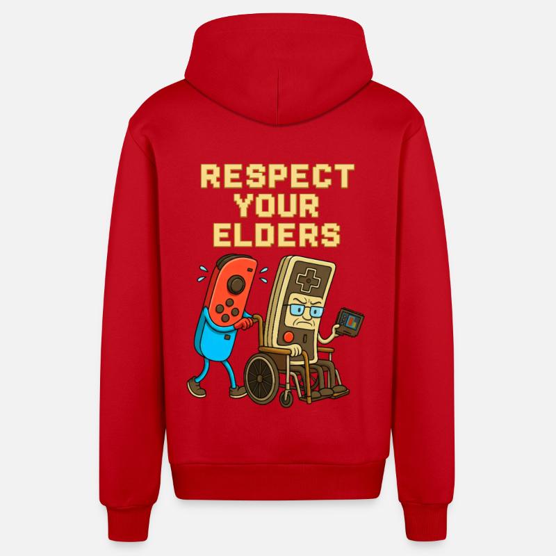 Respect Your Elders Gaming Control Rétro - Veste à capuche bio décontractée fabriquée en UE - rouge