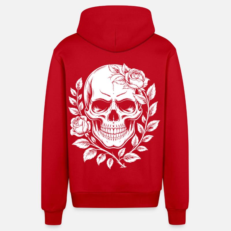 Crâne avec couronne de fleurs - Veste à capuche bio décontractée fabriquée en UE - rouge