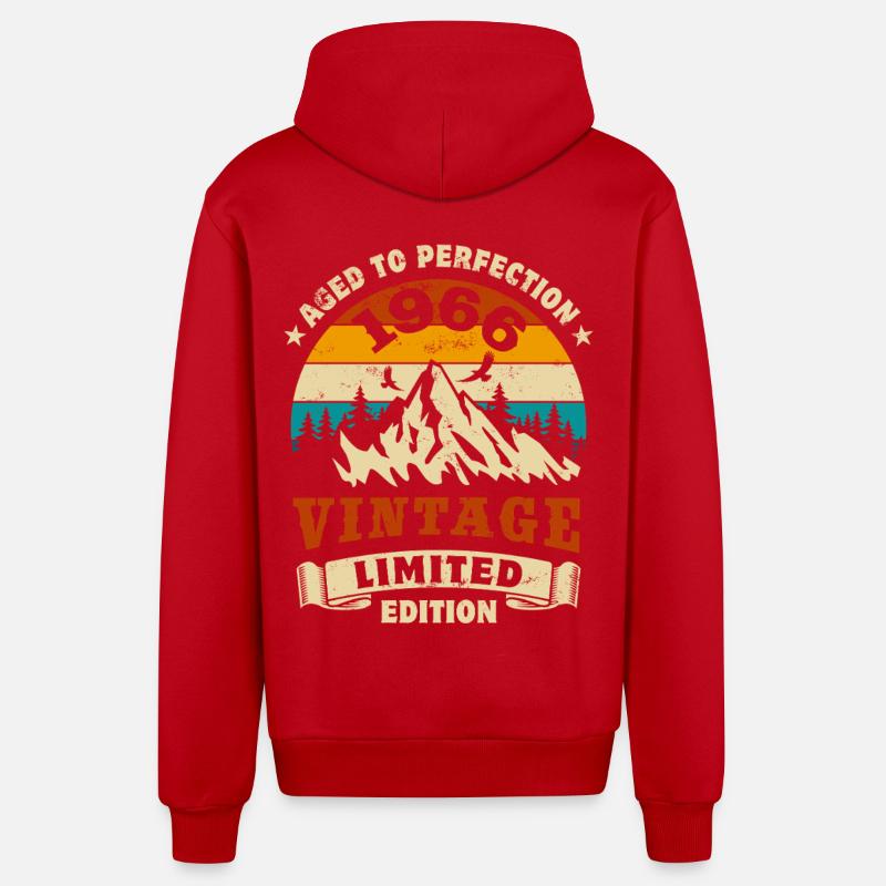 Édition limitée cadeau d’anniversaire 1966 - Veste à capuche bio décontractée fabriquée en UE - rouge