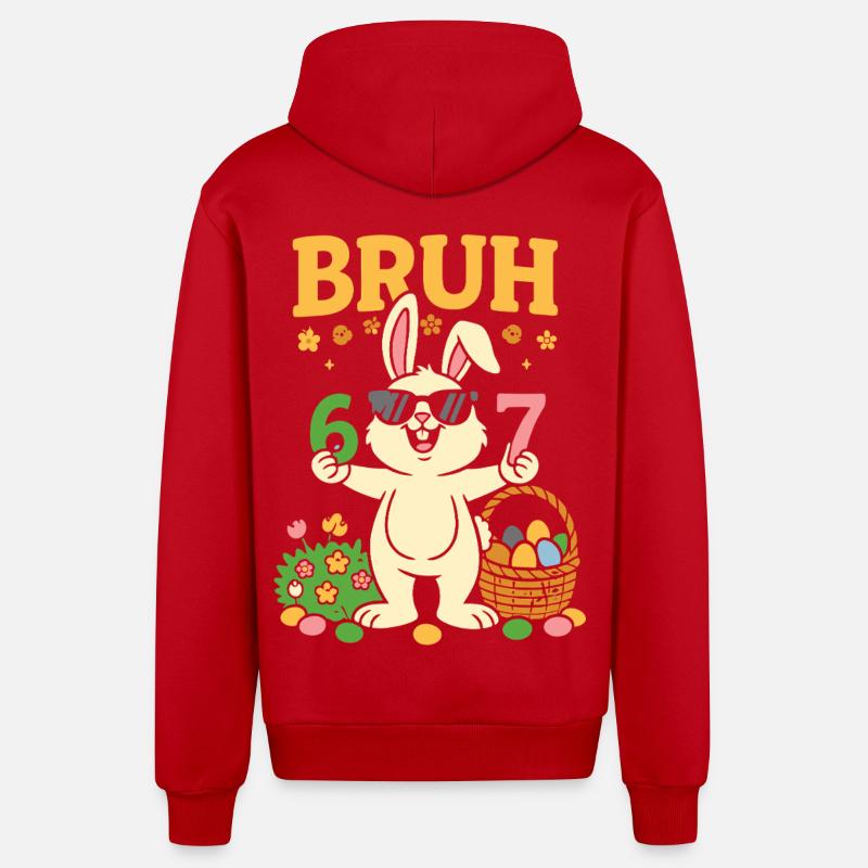 Bruh Cool Easter Bunny 67 - Organic Relaxed Hooded Jacket Made in EU - red