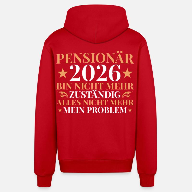 Retraité 2026 Plus responsable - Pension - Veste à capuche bio décontractée fabriquée en UE - rouge