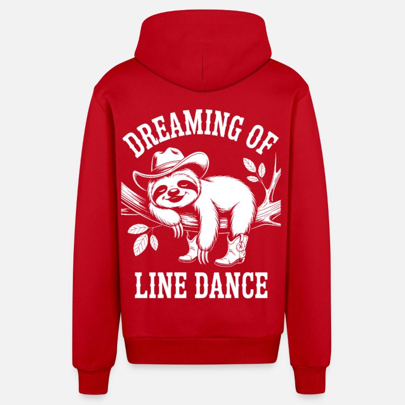 Sloth Dreaming Line Dance - Organic Relaxed Hooded Jacket Made in EU - red