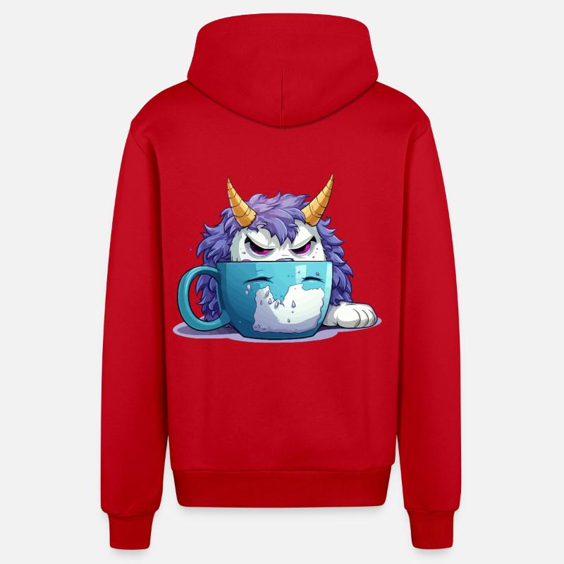Grumpy monster in a coffee mug - Organic Relaxed Hooded Jacket Made in EU - red