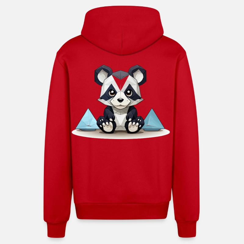 Low-Poly Panda am Eisgebirge - Organic Relaxed Kapuzenjacke Made in EU - Rot