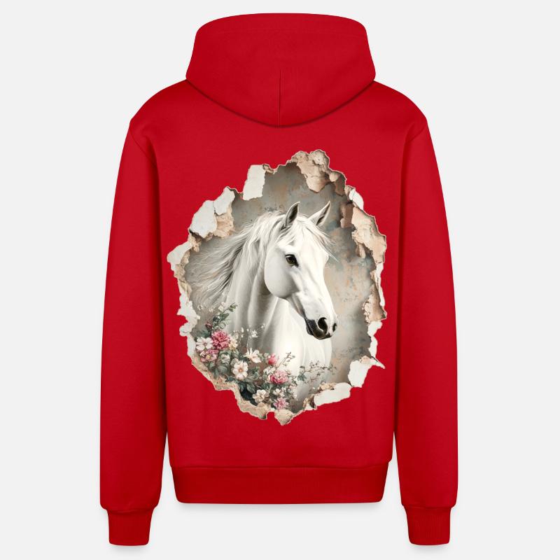 Fleurs de cheval - Veste à capuche bio décontractée fabriquée en UE - rouge