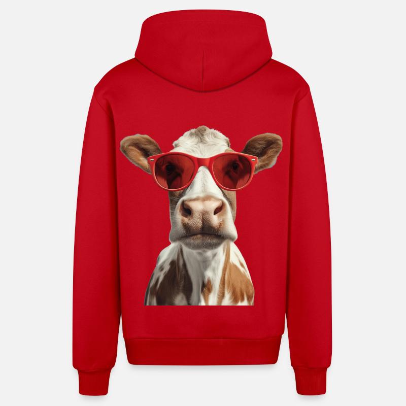 Vache avec lunettes de soleil - Veste à capuche bio décontractée fabriquée en UE - rouge