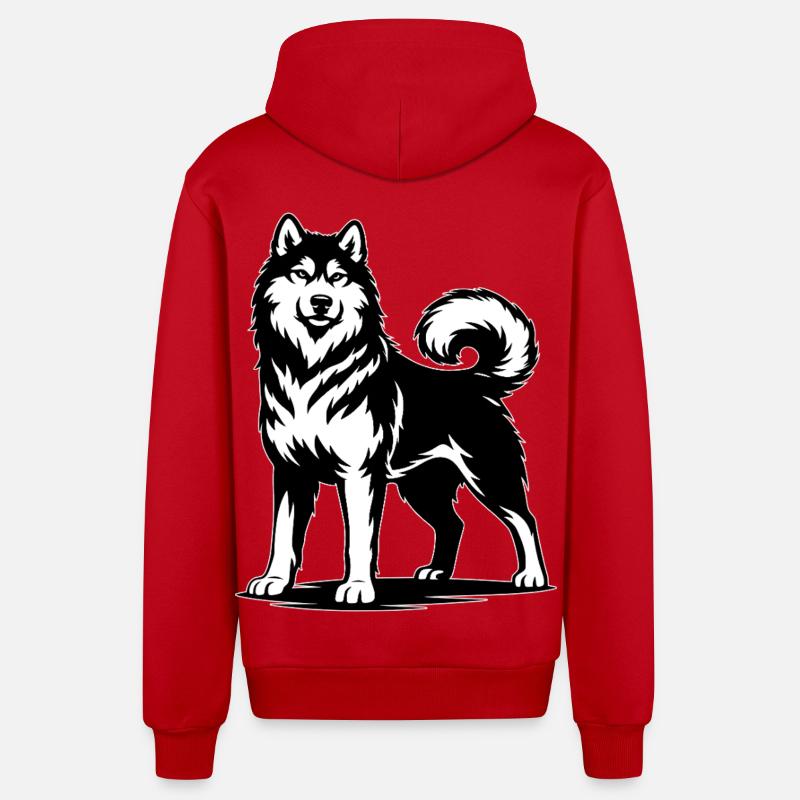 Alaskan Malamute in stolzer Pose - Organic Relaxed Kapuzenjacke Made in EU - Rot