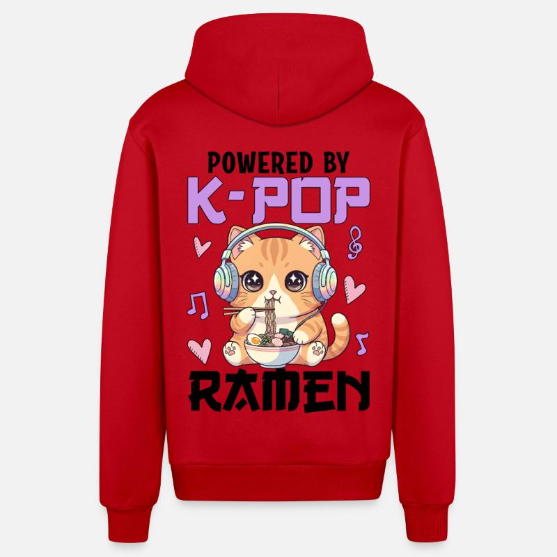 Propulsé par des ramen K-Pop - Veste à capuche bio décontractée fabriquée en UE - rouge